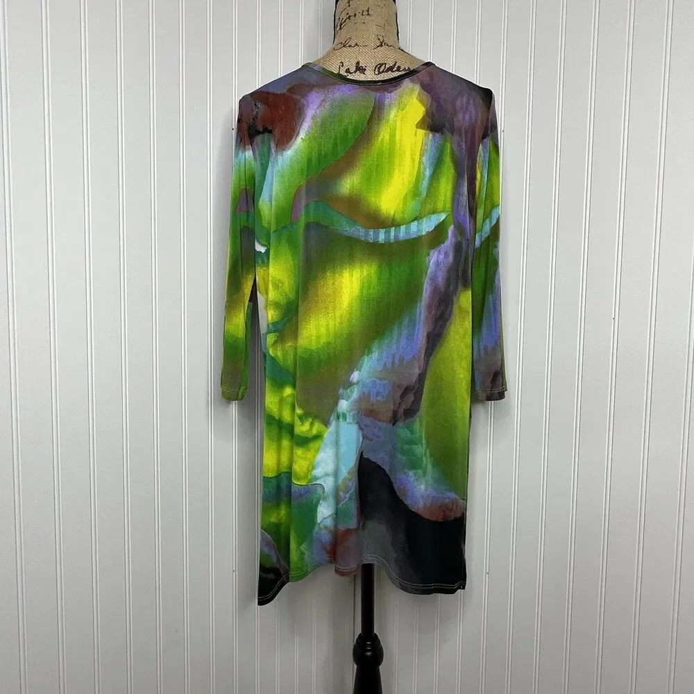 Clara Sun Woo Tunic Top Women Sz L Abstract Watercolor Art To Wear Artsy Shirt - Picture 4 of 10